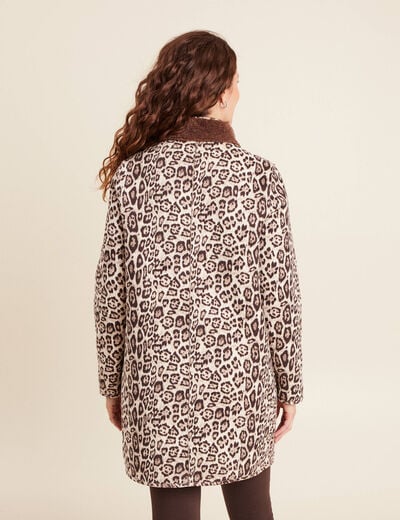 Manteau imprim&eacute; r&eacute;versible marron fonc&eacute; femme