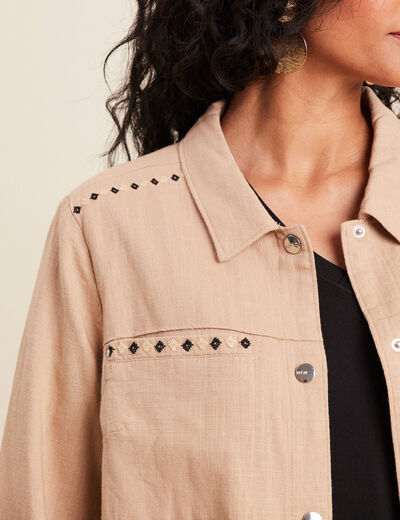 Surchemise boutonnée brodée sable femme
