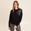 Pull col montant manches longues strass noir femme