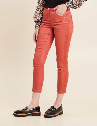 Pantalon ajusté enduit vieux rose femme