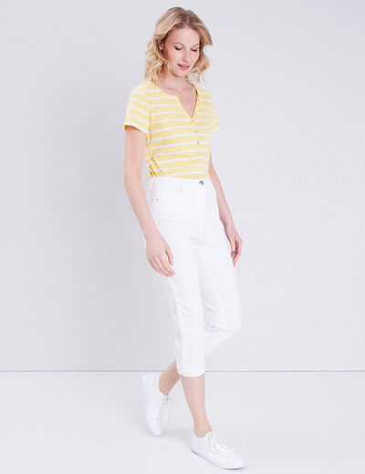 Pantacourt droit taille haute blanc femme