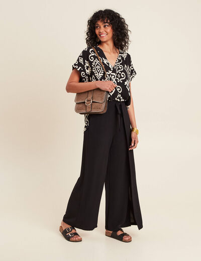 Pantalon portefeuille noir femme