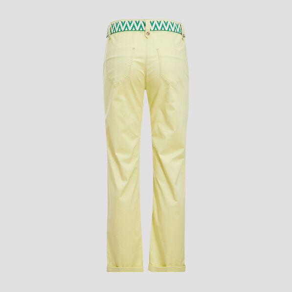 Pantalon droit avec ceinture jaune clair femme
