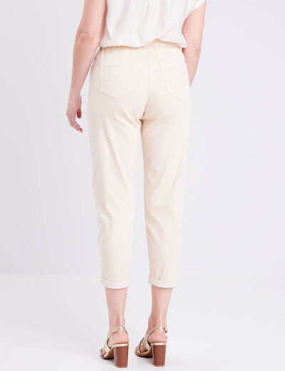 Pantalon coupe droite à coulisse ivoire femme