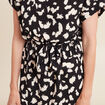 Robe droite courte col V manches courtes noir femme