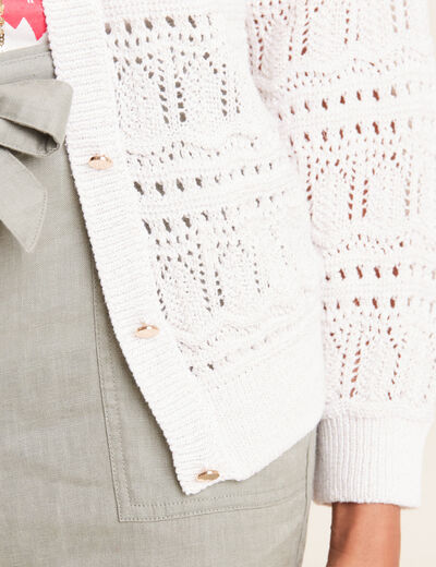Gilet manches longues ajouré ecru femme