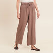 Pantalon large taille haute taupe femme
