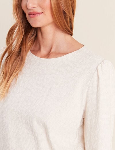 Blouse col rond manches longues ivoire femme