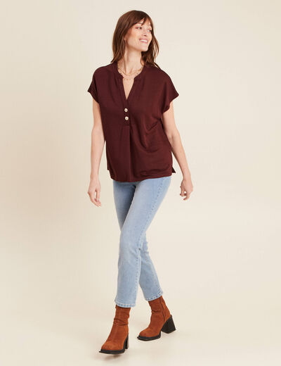 T-shirt manches courtes bordeaux femme