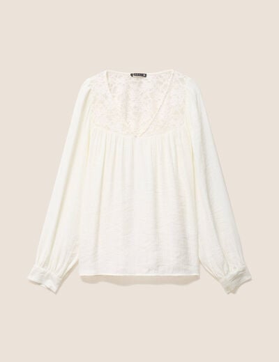 Chemise ample col v manches longues ecru femme