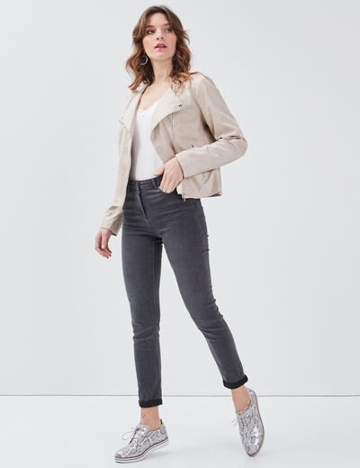 Veste droite zippée beige femme