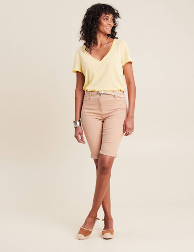 Bermuda ajusté ceinturé beige femme