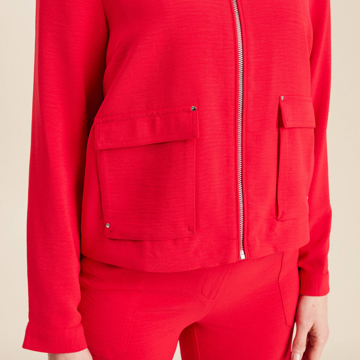 Blouson zipp&eacute; 2 poches rouge femme