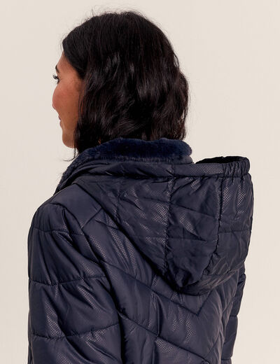 Doudoune déperlante droite zippée bleu foncé femme