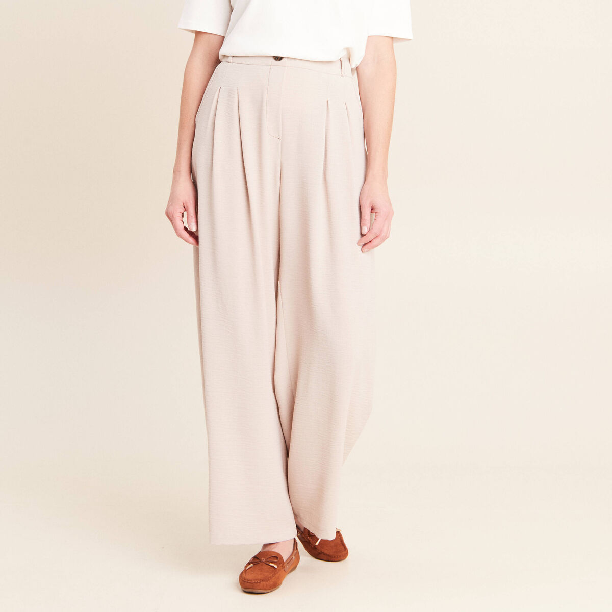 Pantalon large taille standard gris clair femme