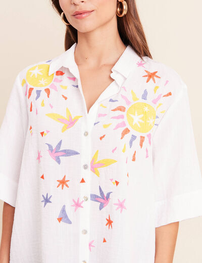 Chemise ample manches 3/4 col chemise blanc femme