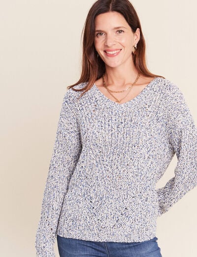 Pull col v bleu roi femme