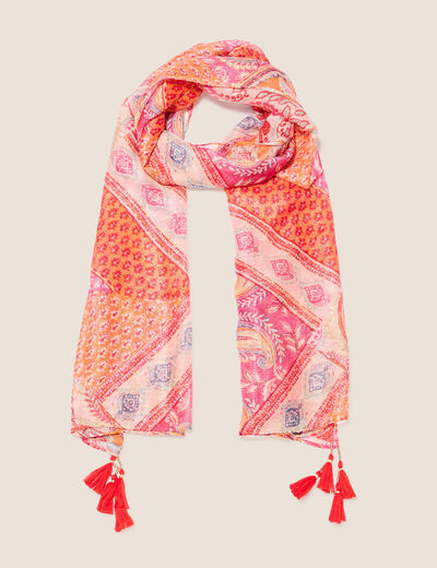 Foulard à pampilles orange femme