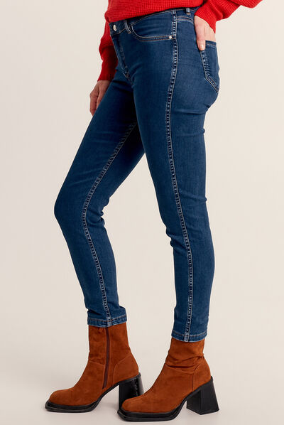 Jean ajusté réversible bleu femme