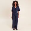Combinaison large col v manches courtes bleu marine femme