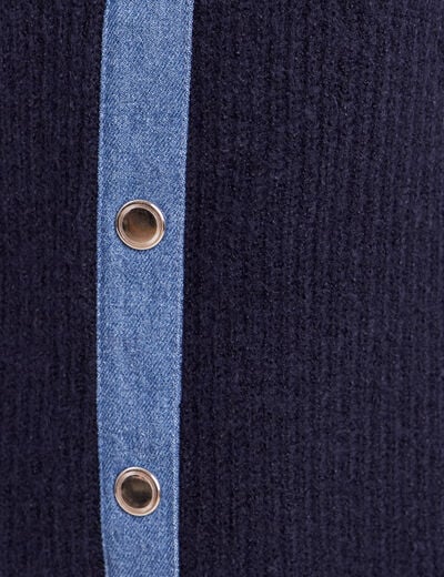 Veste col chemise manches longues bleu fonc&eacute; femme