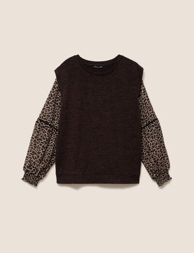 T-shirt col rond manches longues noir femme