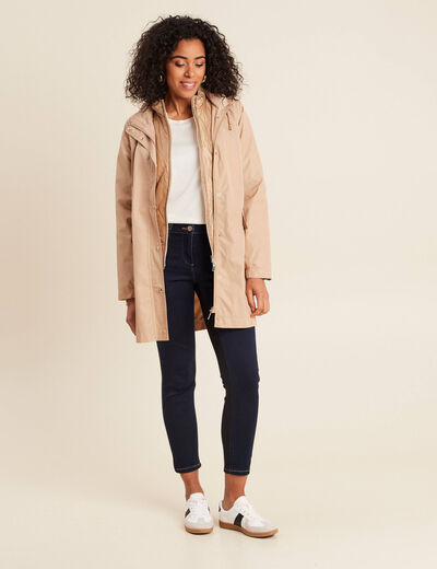Parka mi-longue à capuche beige femme