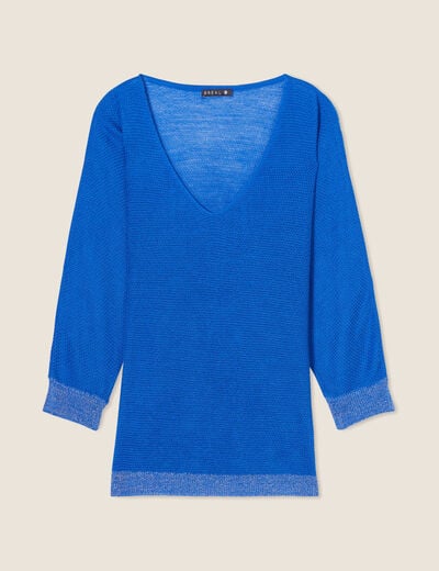 Pull manches longues col en V bleu electrique femme