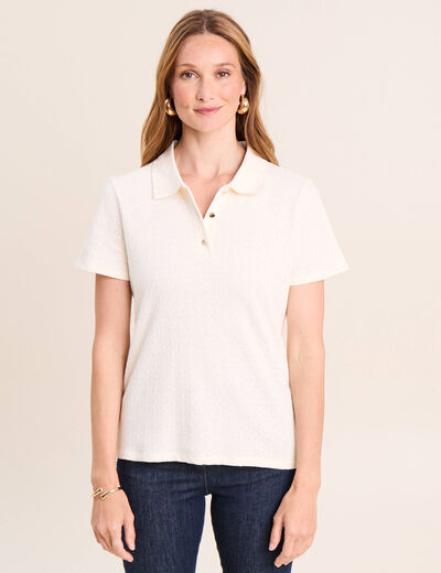 Polo jacquard manches courtes ecru femme