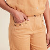Pantalon coupe large fluide taille haute beige femme