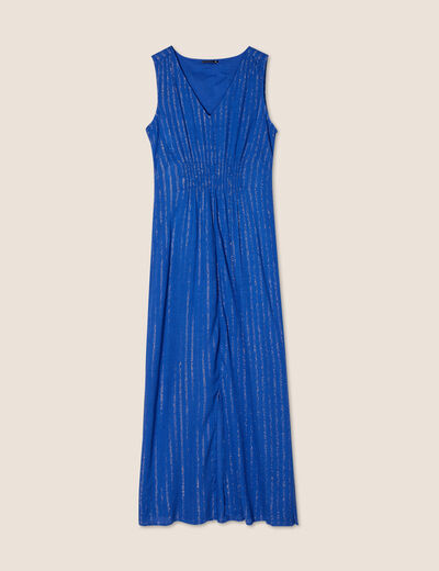 Robe longue évasée bleu electrique femme