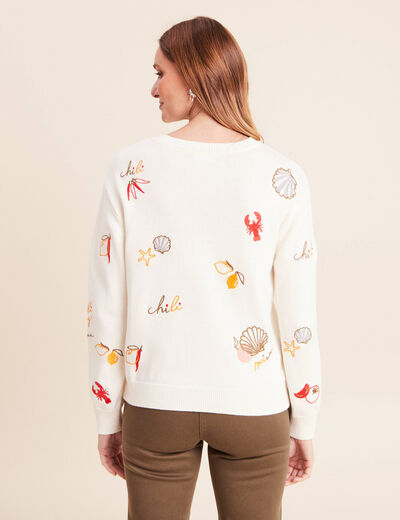 Pull col rond manches longues rouge femme