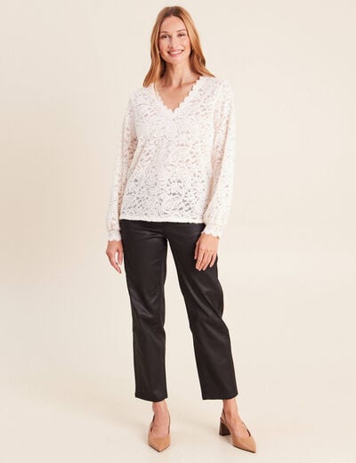 Blouse col v manches longues ecru femme