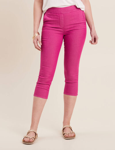 Pantacourt ajusté taille haute rose fushia femme