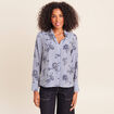 Chemise droite manches longues bleu fonc&eacute; femme
