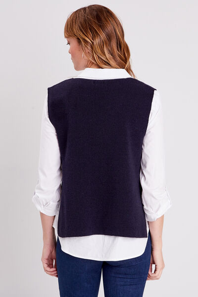 Pull sans manches bleu foncé femme