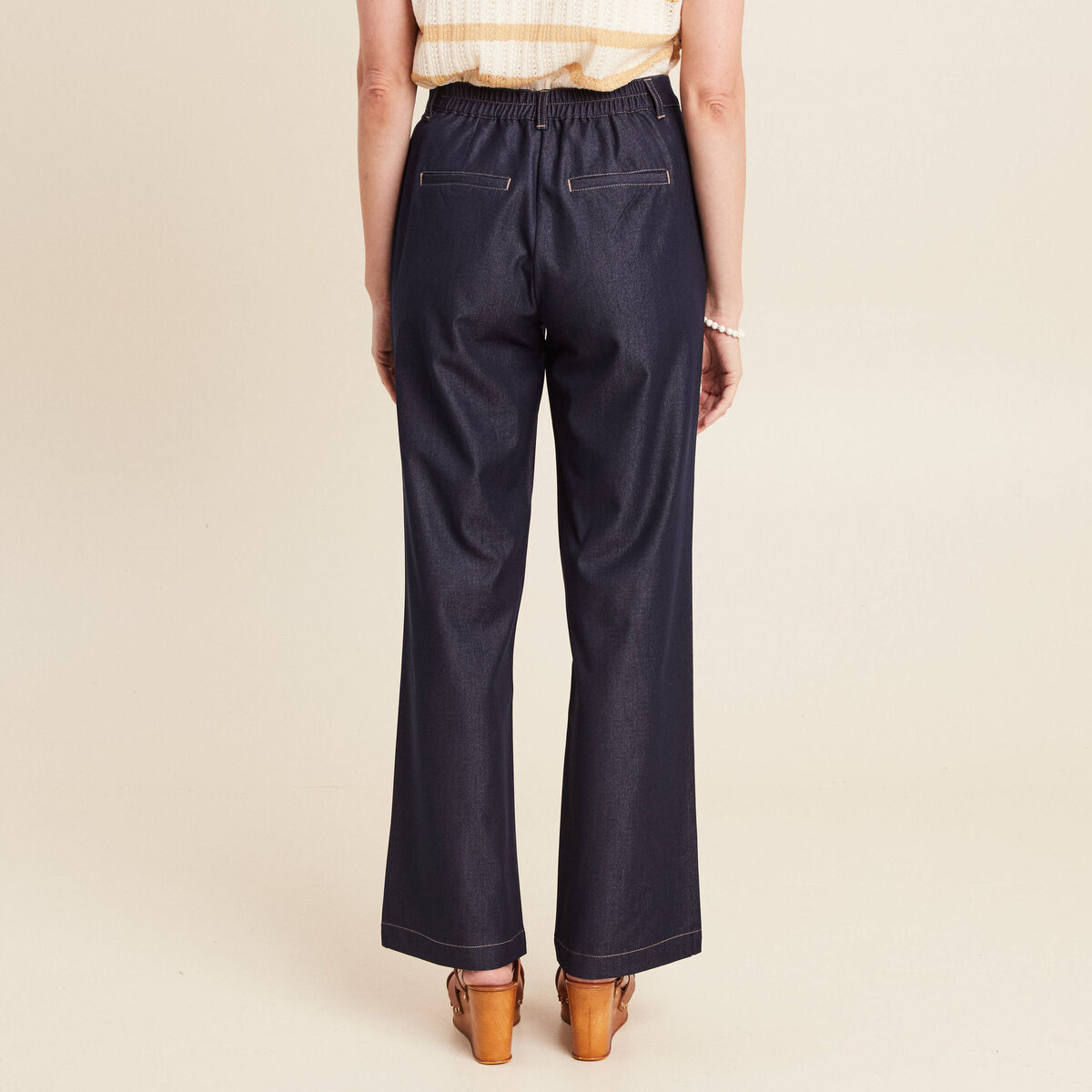 Pantalon large taille haute denim stone femme