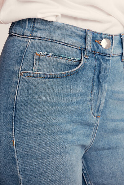Jean droit taille haute 7/8ème denim double stone femme