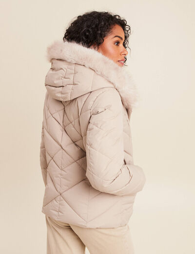Doudoune ajust&eacute;e &agrave; capuche doubl&eacute;e beige femme