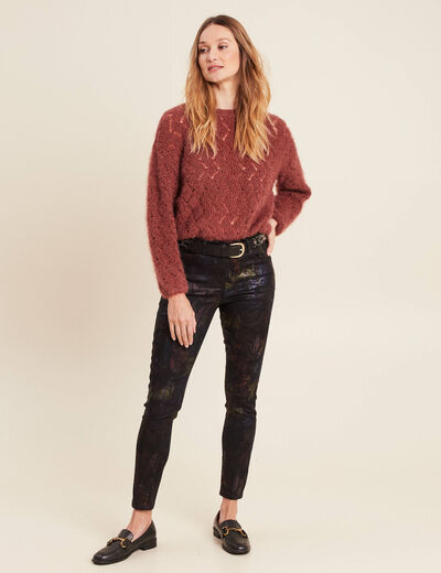 Pantalon ajusté enduit 7/8ème multicolore femme