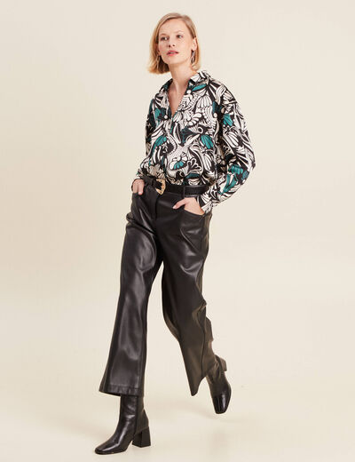 Chemise manches longues satin vert foncé femme
