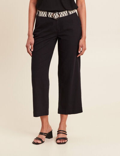 Pantalon large 7/8ème ceinturé noir femme