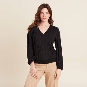top droit col v manches longues noir femme Top droit col V manches longues noir femme
