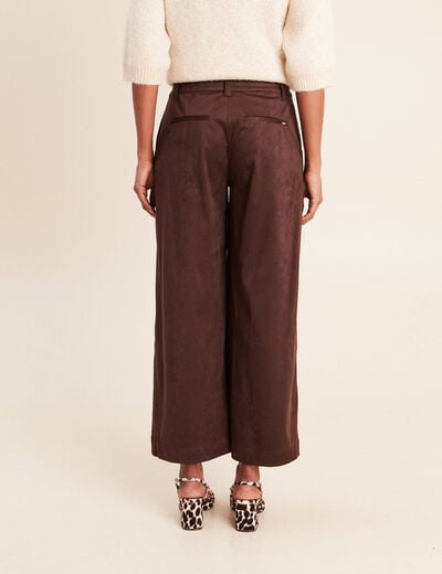 Pantalon large 7/8&egrave;me aspect daim marron fonc&eacute; femme