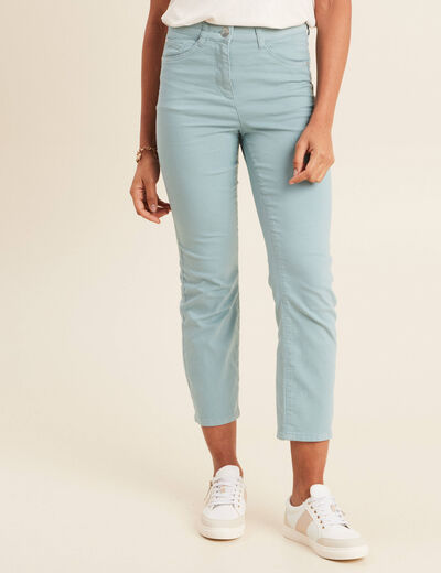 Pantalon droit taille haute 7/8ème bleu canard femme
