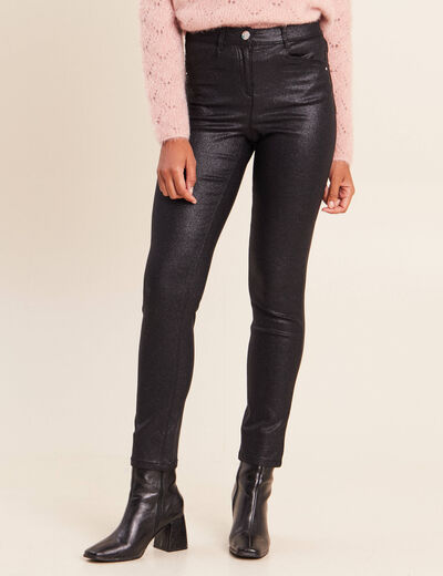 Pantalon iris&eacute; en similicuir noir femme
