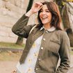Veste en jean détails tressés vert olive femme