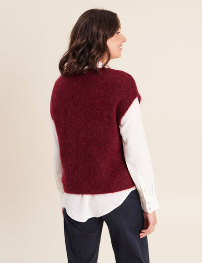 Gilet droit mi-long col v bordeaux femme