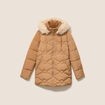 Doudoune d&eacute;perlante &agrave; capuche beige femme