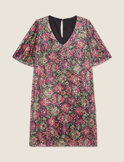 Robe évasée sequins multicolore femme